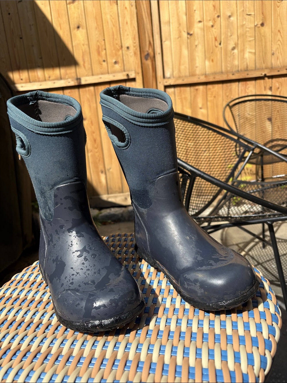 Bogs Kids Dark Blue Pull-On Waterproof Rain Boots with Handles